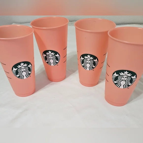 Starbucks Reusable Pink Coral Cold Cups Set of 4 | 16oz Summer Aesthetic Drinkwa - Picture 1 of 4
